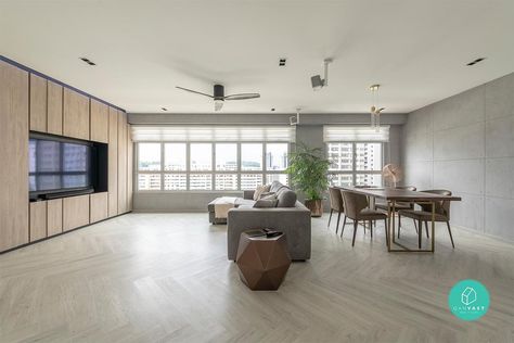 Creating a Sense of Spaciousness in a 5-Room Bukit Batok BTO 5 Room Bto, Flat Layout, Singapore Interior Design, Singapore Interior, Condo Interior Design, Living Room Renovation, Interior Design Singapore, Condo Interior, Living Room Inspo