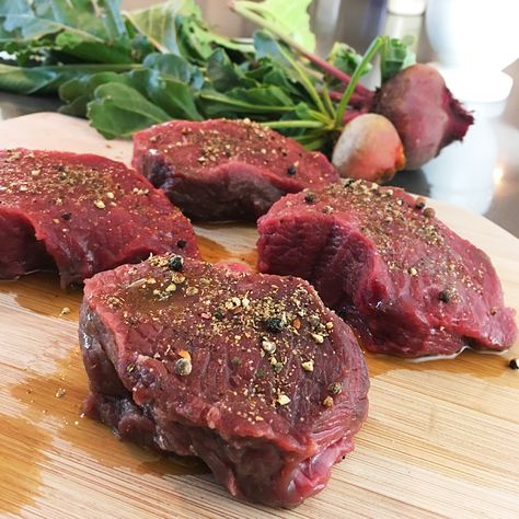 Elk Medallions with Crème fraîche Mustard Sauce | Wild Game Recipes | NevadaFoodies | Elk, Antelope and Venison Recipes Elk Medallions Recipes, Elk Backstrap, Elk Meat Recipes, Wild Game Dinner, Creme Fraiche Sauce, Elk Steak, Coffee Chili, Marsala Mushrooms, Elk Recipes