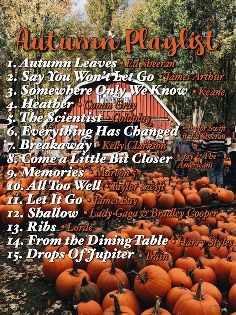 Fall Playlist Clean, Cozy Fall Playlist, October Songs, Autumn Song, Fall Playlist Songs, Autumn Songs Playlist, Thanksgiving Playlist, Fall Music Playlist, Fall Songs Playlist