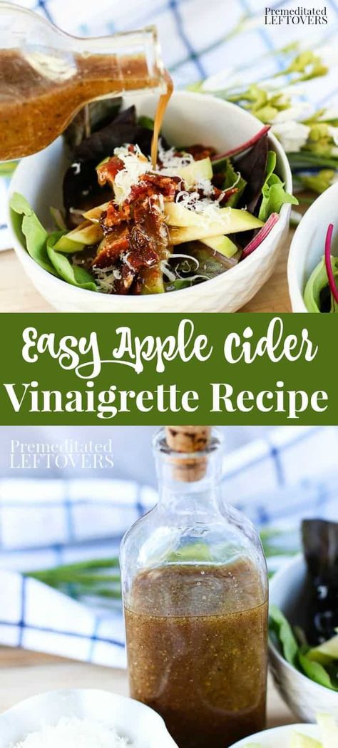 This quick and easy Apple Cider Vinaigrette Recipe only requires 5 ingredients and a few minutes to make. This all-natural salad dressing is sweetened with apple juice instead of sugar. It is a simple, yet delicious vinaigrette recipe! #saladdressing #vinaigrette #saladrecipes Recipes With Cool Whip, Apple Cider Vinaigrette, Vinaigrette Dressing Recipe, Cider Vinaigrette, Apple Cider Recipe, Taco Salad Recipes, Vinaigrette Recipe, Salad Dressing Recipes Homemade, Vinaigrette Recipes