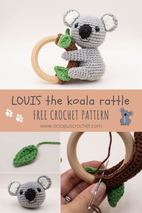 Louis the Koala baby rattle crochet pattern 6 Crochet Koala Lovey, Rattle Crochet Pattern Free, Baby Rattle Crochet Free Pattern, Koala Crochet Pattern Free, Crochet Koala Free Pattern, Crochet Rattle Free Pattern, Crochet Baby Rattle Free Pattern, Crochet Rattles, Rattle Crochet Pattern