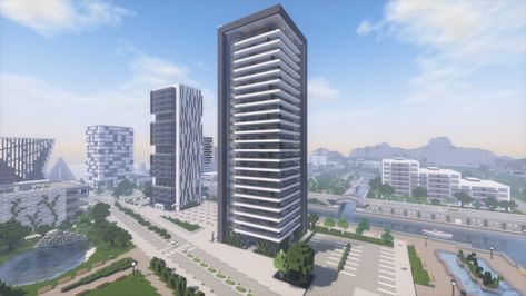 Minecraft Modern Building, Realistic Apartment, Modern Apartment Building, Minecraft Skyscraper, Minecraft Modern City, Interior Minecraft, Minecraft City Buildings, Monumental Architecture, Modern Skyscrapers