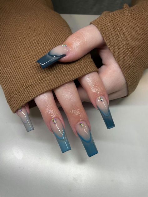 Faded French Tip, Faded French, Get Nails, Coffin Nails, Nail Inspo, Nails, Blue