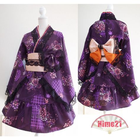 Two piece dress re-make from specially selected brand new GENUINE KIMONO. Condition is BRAND NEW. Normally KIMONO cannot wash, but this dress uses unique mater… Maid Clothing, Japanese Style Dress, Dresses Cosplay, Japanese Kimono Dress, Kimono Cosplay, Susanoo Naruto, Anting Manik, Cute Kimonos, Lace Silk