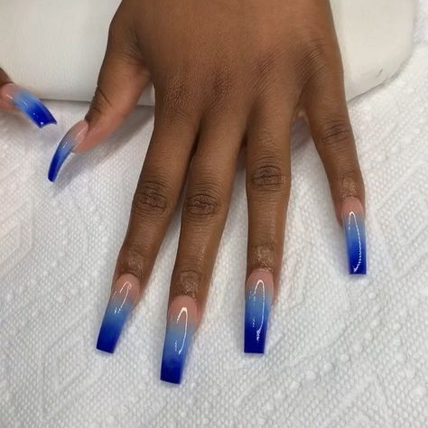 Ombre Nails Royal Blue, Royal Blue Ombre Nails Glitter, Dark Blue Ombre Acrylic Nails, Royal Blue Long Nails With Design, Royal Blue Acrylic Nails Glitter Sparkle, Ombre Royal Blue Nails, Royal Blue Ombre Acrylic Nails, Dark Blue Ombré Nails, Dark Blue Nails Ombre