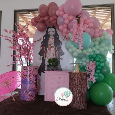 Nezuko Birthday Party Decorations, Demon Slayer Balloon Garland, Demon Slayer Party Decorations, Nezuko Party Ideas, Nezuko Birthday Party, Demon Slayer Birthday Party Ideas, Nezuko Birthday Party Ideas, Demon Slayer Birthday Party, Demon Slayer Party