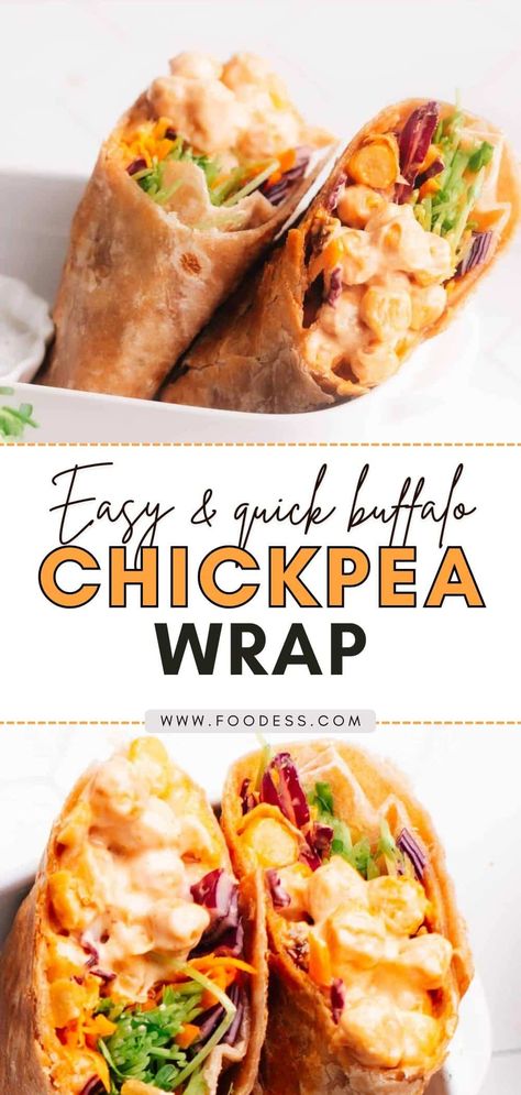 Buffalo Chickpea Wrap, Creamy Buffalo Sauce, Chickpea Wrap, Vegan Buffalo Sauce, Wraps Recipes Easy, Vegetarian Wraps, Buffalo Chickpea, Recipe For Lunch, Quick Vegan Meals