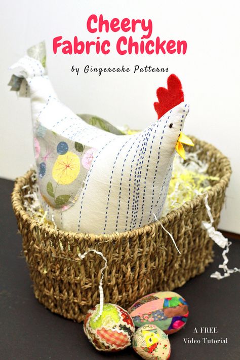 Cheery Fabric Chicken Tutorial Fabric Chicken, Sewing Animals, Cherry Fabric, Chicken Pillows, Easter Chicken, Chicken Crafts, Chicken Pattern, Cute Chicken, Fabric Sewing Patterns