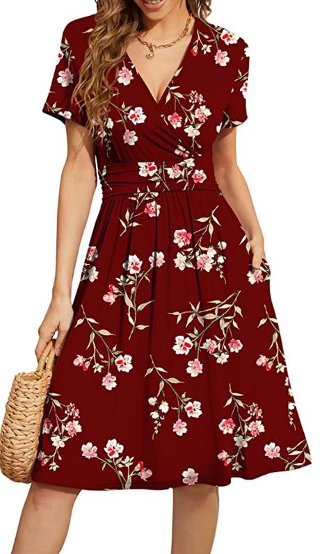 Women's Summer Short Sleeve Casual Dresses V-Neck Party Dress with Pockets #sundress #dress #summer #fashion Wrap Knit Dress, Floral Party Dress, Knit Wrap Dress, Womens Summer Shorts, Floral Party, Dress With Pockets, Cami Tanks, Summer Shorts, Summer Women