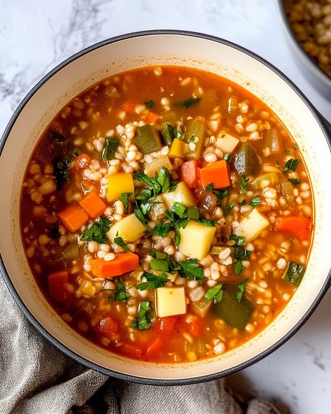 Turkey And Barley Soup, Barley Soup Vegetarian, Vegetable Barley Soup Recipes, Chicken Barley Soup, Vegetable Barley Soup, Gluten Free Vegetables, Crockpot Turkey, Barley Soup, Healthy Menu