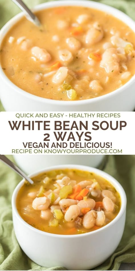 Bean Soup Recipes No Meat, White Soup Beans, Crockpot Bean Soup Vegetarian, Low Carb Bean Soup, Homemade Vegetarian Soup, Meatless Bean Soup, Dump Soup Recipes Simple, White Bean Soup Recipes Vegetarian, Vegan White Bean Soup Recipes