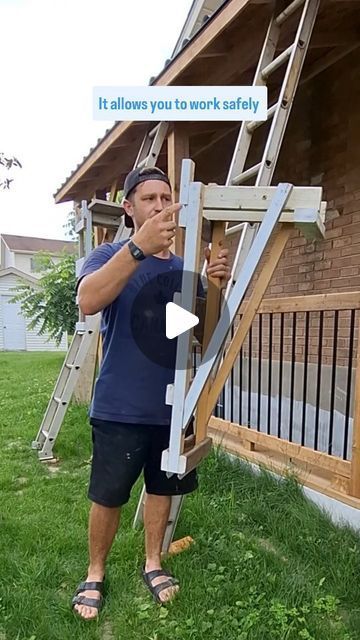 Ben Meyers | This is a homemade ladder jack. It's designed to fit anywhere on a ladder, it allows you to stand on and work safely with both hands. It... | Instagram Diy Scaffolding Ideas, Masonry Work, Carpentry Skills, Wood Ladder, Carpentry Tools, Garage Makeover, Handyman Services, A Ladder, Garage Gym