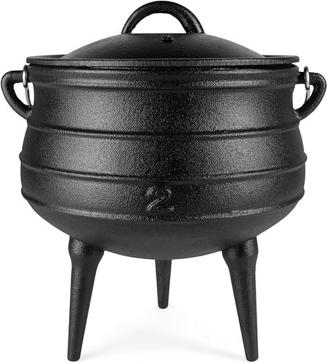 Bruntmor Pre-Seasoned Giant Cauldron Cast Iron | 6 Quarts - African Potjie Pot with Lid |3 Legs for Even Heat Distribution - Premium Camping Cookware for Campfire, Coals and Fireplace Cooking (Medium) Giant Cauldron, Potjie Pot, Unique Casseroles, Campfire Cooking Equipment, Fireplace Cooking, Dutch Oven Camping, African Cooking, Cast Iron Pot, Camping Cookware