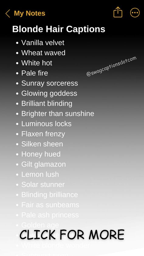 Looking for the perfect Blonde Hair IG Captions to complement your golden locks? Whether you're flaunting those sun-kissed highlights or rocking a fresh blonde dye job, our collection of captions will add the perfect touch to your Instagram posts. From witty one-liners to charming quotes, these Blonde Hair IG Captions are designed to make your photos shine. Captions For Hair Color, Quotes For Blondes, Blonde Captions Instagram, Blonde Hair Captions Instagram, Blonde Hair Quotes, Hair Captions Instagram, Caption For Hair, Hair Color Quotes, Blonde Quotes