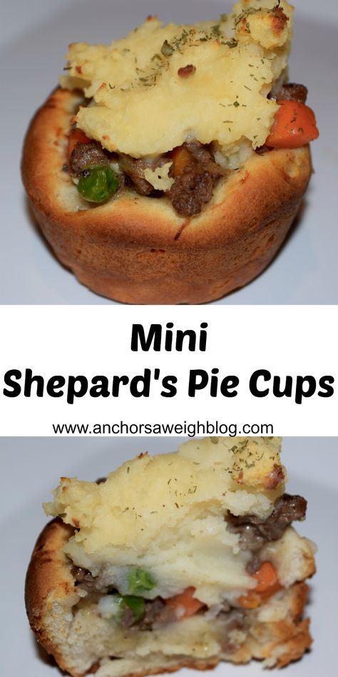 Mini Shepard's Pie Cups | Anchors Aweigh Mini Shepherds Pot Pies, Individual Shepards Pie Recipe, Mini Shepards Pie, Shepards Pie Easy, Shepards Pie Recipe, Cooking Mashed Potatoes, Lotr Party, Muffin Cups Recipes, Pie Cups