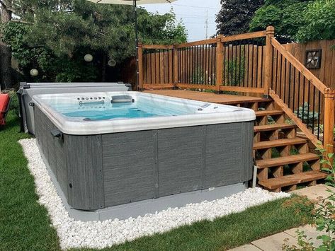 Swim Spa Deck, Swim Spa Landscaping, Outdoor Swim Spa, Small Indoor Pool, Spa Landscaping, Backyard Spa, Exercise Pool, Hot Tub Landscaping, Hot Tub Swim Spa