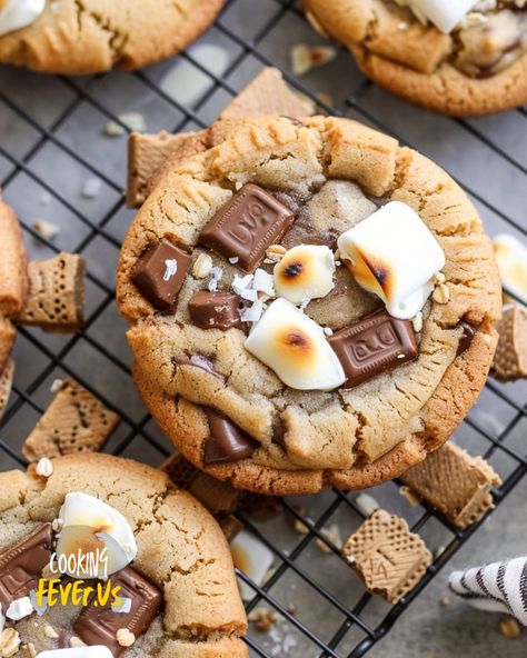 S'mores Cookies S’mores Cookie, Toasting Marshmallows, Cooking Fever, S Mores Cookies, Cosmic Brownies, Smores Cookies, Keto Cheese, Cookie Spread, Around The Campfire