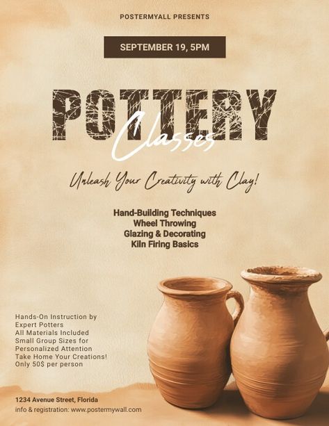 Orange Grunge Pottery Classes Flyer (us Lette | PosterMyWall Pottery Poster Design, Grunge Pottery, Workshop Flyer Design, Motion Infographic, Pottery Poster, Orange Grunge, Candle Painting, Graphic Motion, Event Poster Template