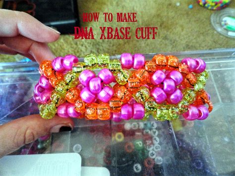 How to make an DNA designed xbase cuff Xbase Cuff, Plur Bracelets, X Base Cuff, Kawaii Kandi, Rave Candy, Kandi Inspiration, Kandi Inspo, Diy Kandi Bracelets, Dna Design