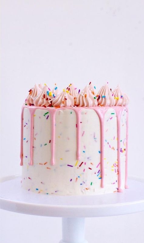 Sweet One Theme Smash Cake, Colorful 1st Birthday Cake, A Sweet One Birthday Cake, Pink Sprinkle Birthday Cake, Sprinkle Cake Decoration, Pastel First Birthday Cake, Simple Kids Birthday Cake, Pink Cake With Sprinkles, Sweet One Smash Cake