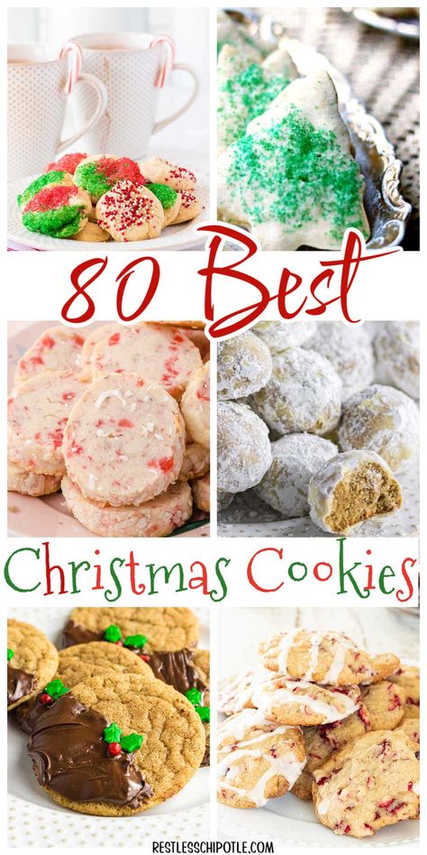 80 of the best Christmas cookie recipes you'll find anywhere! Drop, rolled, easy, shaped, fancy, kid friendly... and all the classics you grew up with plus tips for baking, shipping, storing, and more. Cookies That Make Large Batches, Big Christmas Cookies, Easy Bulk Christmas Cookies, Viral Christmas Cookies, Vintage Christmas Dessert Recipes, Christmas Cookie Dough Recipe, Fancy Christmas Cookies, Fancy Cookie Recipes, Traditional Christmas Eve Dinner