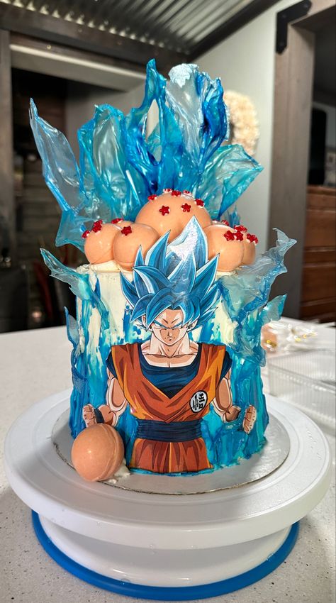 Dragon Ball Z Birthday Cake, Dragon Ball Z Cake Goku, Goku Cake Ideas, Goku Cake Dragonball Z, Vegeta Cake, Goku Birthday Cake, Anime Cake Design, Dbz Cake, Dragonball Cake