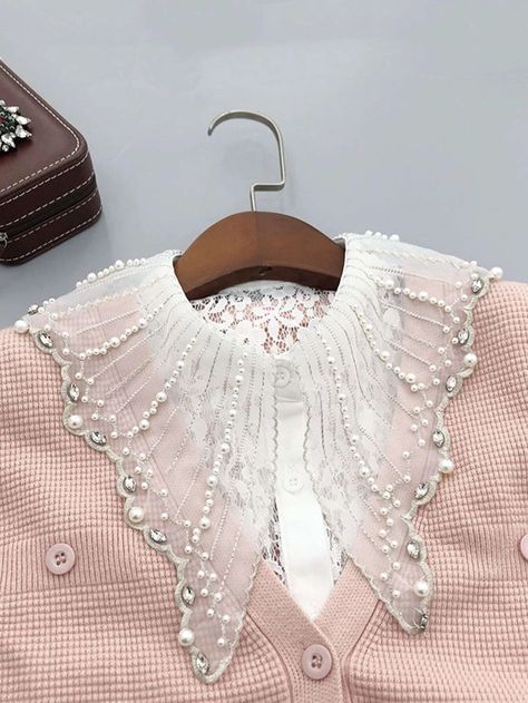 Lace Collar Shirt, Dickey Collar, Pearl Shirt, Fancy Collar, Half Shirt, Jeweled Collar, Design Scarf, Pearl Lace, Embellished Collar