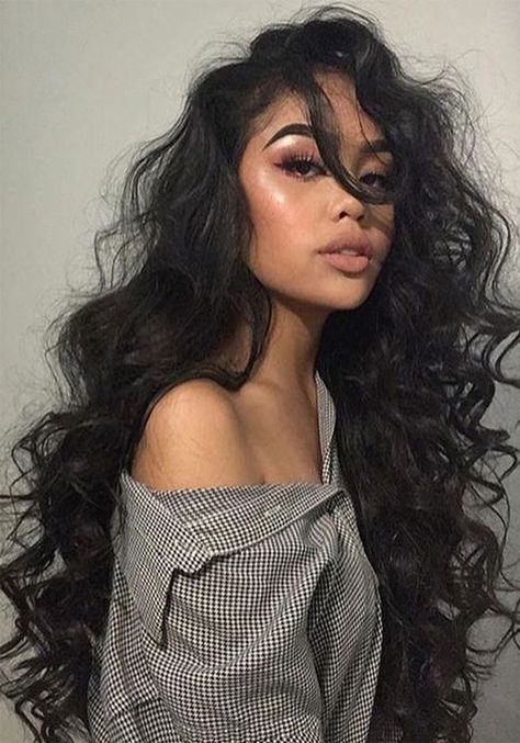 Sexy Loose Deep Wave Layer Human Hair Capless Wigs 26 Inches#hair#wigs#hairstyle #naturalhairstyles Grunge Hair, 가을 패션, Curly Hairstyle, Lace Frontal Wig, Curly Hair Styles Naturally, Long Black, Pretty Hairstyles, Wavy Hair, Baby Hairstyles