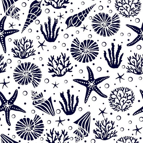 Premium Vector | Seamless pattern with seashells algae corals starfish and bubbles Seashells Patterns, Fish Patterns, Vector Photo, Pattern Art, Starfish, Seamless Pattern, Premium Vector, Png Images, Sea Shells