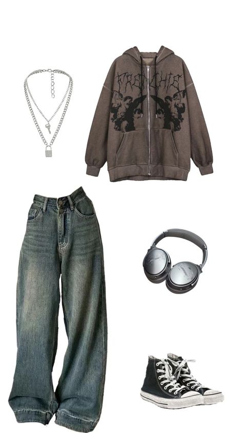 Fashion: #fashion, #style, #outfitinspiration, #beauty Y2k Baggy Jeans Outfit, Black Longsleeves Outfit, Aj Core, Grungy Outfit, Streetwear Outfit Ideas, Baggy Clothes, Outfit Inspo Casual, Tomboy Outfits, Casual Style Outfits