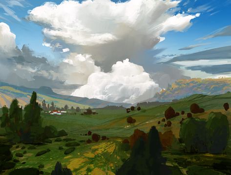 Environment Painting, Cloud Painting, Fantasy Art Landscapes, Landscape Illustration, Environment Design, Environment Concept Art, Environmental Art, Love Painting, Fantasy Landscape