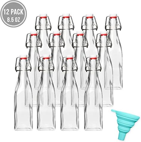 Amazon.com: Glass Beer Bottles for Home Brewing - Square 12 Pack with Flip Caps and Funnel: Home & Kitchen Soda Juice, Madagascar Vanilla Beans, Home Brewing Beer, Beer Bottles, Flavored Vodka, Glass Beer, Knife Set Kitchen, Smoothie Shakes, Beer Brewing