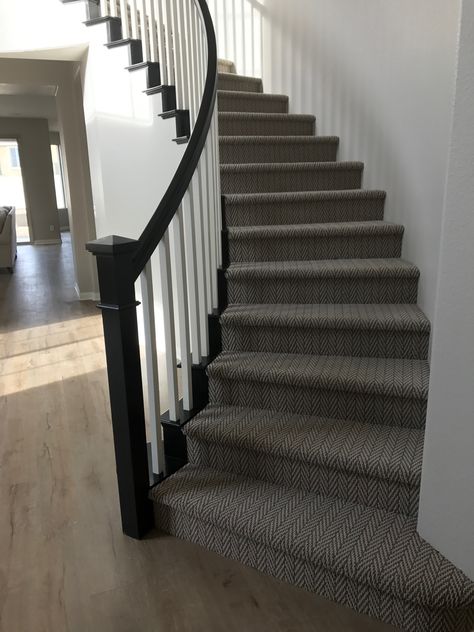 Herringbone stairway carpet. Best stair carpet for high traffic areas. Tuftext carpet by Shaw. Best Carpet For Stairs, Stairway Carpet, Farmhouse Carpet, درج السلم, Carpet Staircase, Basement Carpet, Dark Carpet, Stairs Ideas, Escalier Design