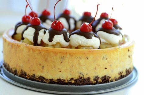 Banana Split Cheesecake, Blue Bell Ice Cream, Banana Cheesecake, Chocolate Graham Crackers, Strawberry Puree, Toasted Pecans, Banana Split, Cheesecake Recipe, Cheesecake Recipes