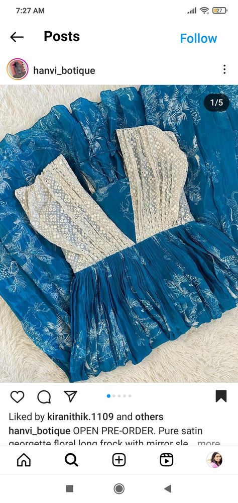 Long Frocks With Georgette Sarees, Georgette Saree Dress Design Ideas, Benaras Dresses Designs, Georgette Long Frocks Indian, Maxi Dress Styles, Dress Designs For Stitching, Simple Frock Design, Kids Dress Collection, Long Gown Design