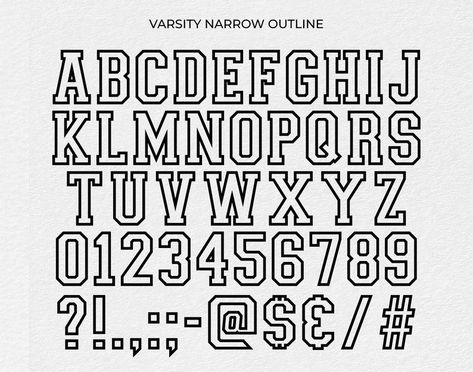 Download our narrow varsity fonts SVG split alphabet college fonts for your Etsy shop. Perfect for t-shirts, mugs, and other DIY projects. #varsityfonts #splitalphabet #collegefonts #etsy#Letterman_Font_Alphabet #Leavers_Shirts #Sport_Font #Football_Fonts Varsity Lettering Font, Letterman Font Alphabet, Old School Fonts, Football Fonts, Outline Font, Painting Lettering, College Font, Jersey Font, Varsity Font