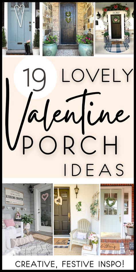 If you love Valentine decorations and you are a fan of easy holiday home decor, check out these ideas for Valentine's Day front porch decorating! See inspiration for your front door and entry - lots of heart shaped wreaths, buffalo check pillows and accents, lots of idea in farmhouse, rustic, and modern styles - simple, fun, whimsical - yet stylish and classy! Valentine's Day Porch Decor, Valentine Entry Table Decor Entryway, February Front Porch Decor, Valentine’s Door Decoration, Front Door Valentines Day Decor, Valentine’s Day Front Porch Decor, Valentine Outdoor Decor Front Porches, Valentine Door Decorations For Home, Valentines Wreaths For Front Door