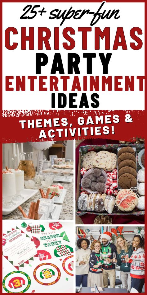 Everything you need for an epic Christmas party made easy! If you need entertainment and fun things to do at a Christmas party & how to put it together, look here! Get Christmas ideas for decorations, food, themes, activities, family-friendly party games, and favors! Save yourself time & get all the Christmas party ideas in one place! Christmas Decoration Party Ideas, Game Christmas Party, Christmas Party Activity Stations, Types Of Christmas Parties, Christmas Party Ideas Family, Xmas Pj Party Ideas, Christmas Block Party Ideas, Bad Moms Christmas Party Ideas, Advent Party Ideas