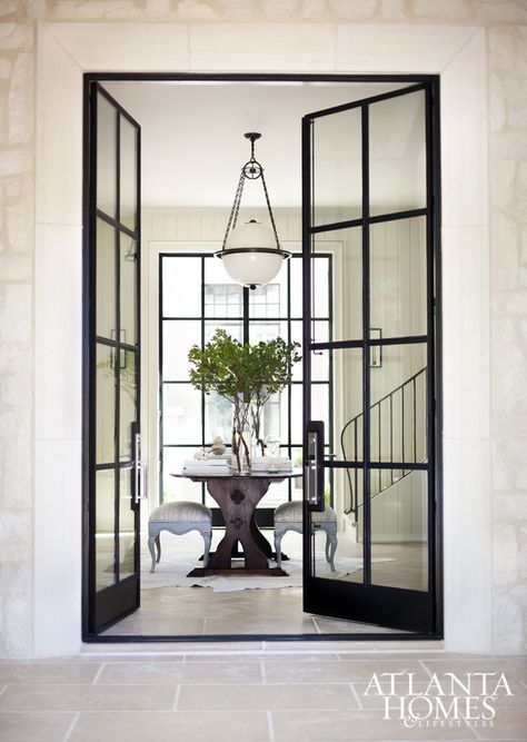 Design Crush: Black Windows & Glass Doors | Centsational Girl Steel Doors And Windows, Steel Windows, Black Windows, Atlanta Homes, Open Door, French Doors Interior, Window Installation, Iron Doors, Steel Doors