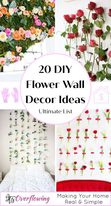 How to Make a Flower Walls Diy Flower Wall Decor, Flower Wall Decor Ideas, Fake Flowers Decor, Diy Flower Wall, Wall Hanging Ideas, Flower Wall Wedding, Hanging Ideas, Flower Curtain, Flower Decorations Diy