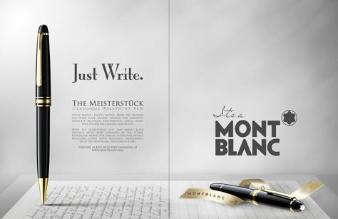 This is another inspiration by MONT BLANC, known as a high end brand. This design is so unique and fancy with the gray color, and gold color combined together. Pen Advertisement, Montblanc 149, Luxury Advertising, Coffee Poster Design, Bike Posters, Restaurant Advertising, Campaign Ads, Advertising Slogans, Handcrafted Pens