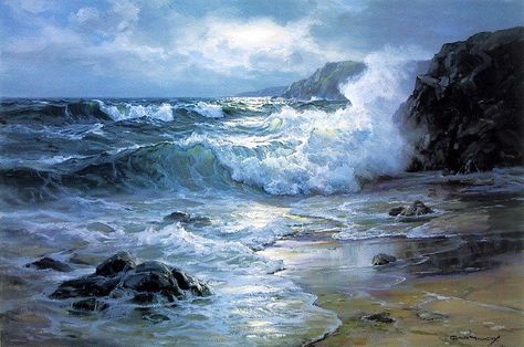 Untitled by Charles Vickery on Curiator - http://crtr.co/2cow.p Seascape Artists, Ocean Waves Painting, Seascapes Art, Seascape Art, Wave Painting, Ocean Scenes, Sea Painting, Sea Art, Ocean Painting