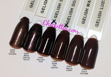 Image result for gelish sweet chocolate Gel Polish Swatches, Gelish Nail Colours, Nude Nails With Glitter, Cnd Shellac Colors, Shellac Nails Fall, Shellac Colors, Cute Nail Colors, Brown Nails Design, Nice Nails