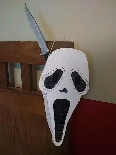 DIY Cardboard ghostface mask with knife Ghostface Mask, Horror Masks, Diy Cardboard, Horror Movies, Mask, Art, Horror Films