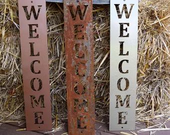 Welcome metal sign | Etsy Ag Mech Projects, Sheet Metal Art, Plasma Table, Metal Welcome Sign, Cnc Art, Door Colors, Cnc Ideas, Metal Tree Wall Art, Front Door Colors