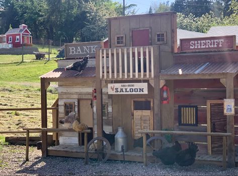 Chicken Town Coop, Chicken Coop Western Town, Saloon Style Chicken Coop, Chicken Coop Saloon, Old West Chicken Coop, Western Town Chicken Coop, Custom Chicken Coop, Chicken Town Ideas, Chicken Coop Town