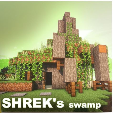 Minecraft tutorial how to build a shrek house Minecraft Shrek Swamp, Shreks Swamp Minecraft, Shrek Minecraft Build, Disney Minecraft Ideas, Minecraft Disney Buildings, Swamp Minecraft Builds, Swamp Builds Minecraft, Swamp Minecraft House, Disney Minecraft Builds