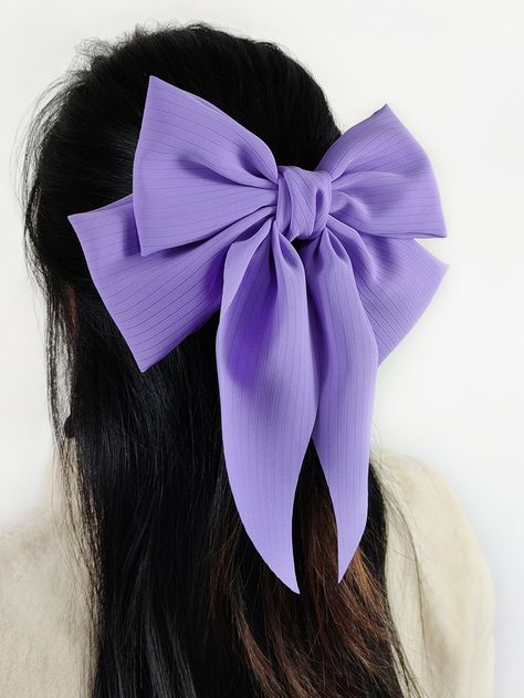 Purple Casual   Polyester Striped French Clip Embellished   Women Accessories Purple Hair Clips, Cute Purple Accessories, Purple Hair Bow, Purple Hair Accessories, Purple Accessories Aesthetic, Purple Bow, Purple Hair Bows, Light Purple Hair, Pastel Bows