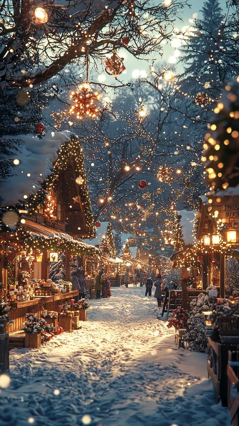 🎄 Step into a winter wonderland with this enchanting Christmas market scene! Twinkling fairy lights illuminate the snow-covered path, while cozy wooden stalls offer festive treats and gifts. The air is filled with holiday cheer and the scent of pine. 🌟✨ #Christmas #market #winter #wonderland #festive #lights #holiday #snow #cozy #magic #fairylights ❄️ Christmas Booth, Christmas Dreaming, Christmas Scenery, Xmas Wallpaper, Christmas Phone Wallpaper, Cute Christmas Wallpaper, Winter Background, Winter Wonderland Christmas, Cozy Holiday