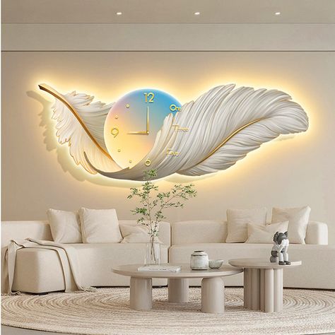 PRICES MAY VARY. Title: Large Feather Wall Hanging Decor, Boho Plume Wall Art with LED Light and Clock, Chic Feather Wall Sculptures Room Decor for Bedroom Living Room Apartment,C. Product Type: Categories > Home Décor Products > Clocks > Wall Clocks Clock Living Room Decor, Purple Clock, Wall Clock Light, Led Wall Clock, Feather Wall Hanging, Blue Clocks, Clock Living Room, Lampe Decoration, Feather Wall